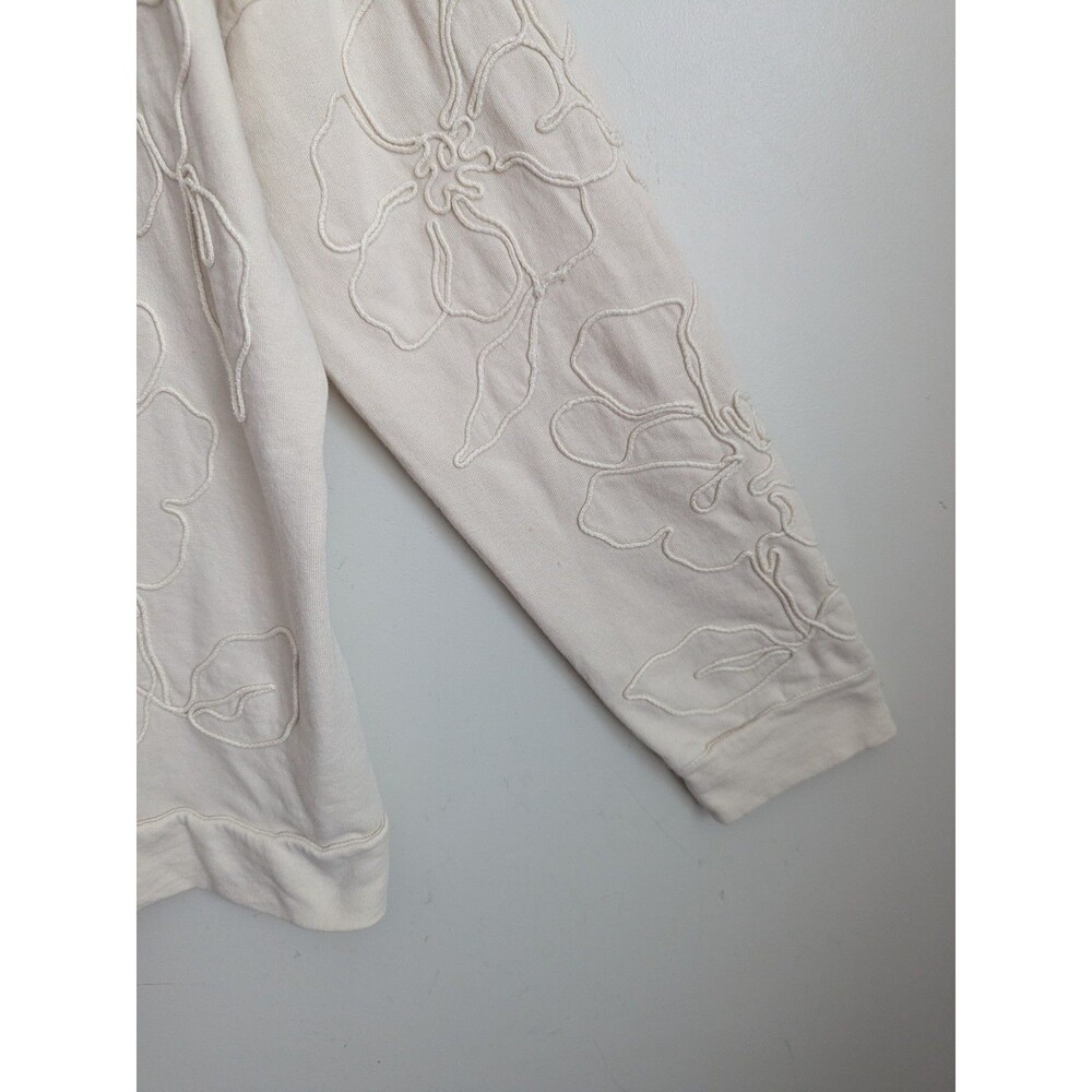 J Jill Embroidered Floral Soutache Sweatshirt 100% Cotton Pullover Cottage Top L - Picture 7 of 13